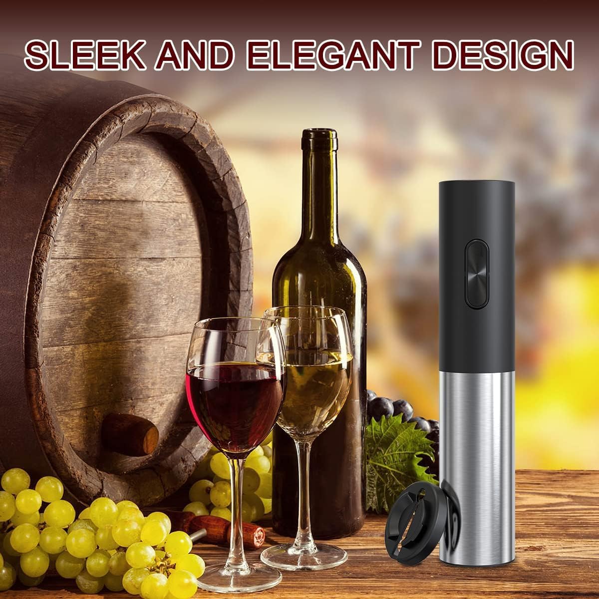 Electric Wine Opener Battery Operated, Automatic Electric Wine Bottle Opener with 2 in 1 Wine Stopper and Portable Corkscrew Foil Cutter, Wine Gifts