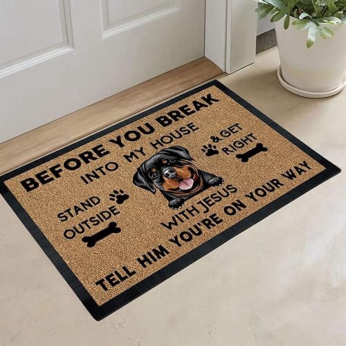 Vista 3 de Tapete de puerta con texto en inglés "Before You Break Into My House", bonito felpudo de perro pastor alemán con Juses, tapete de goma