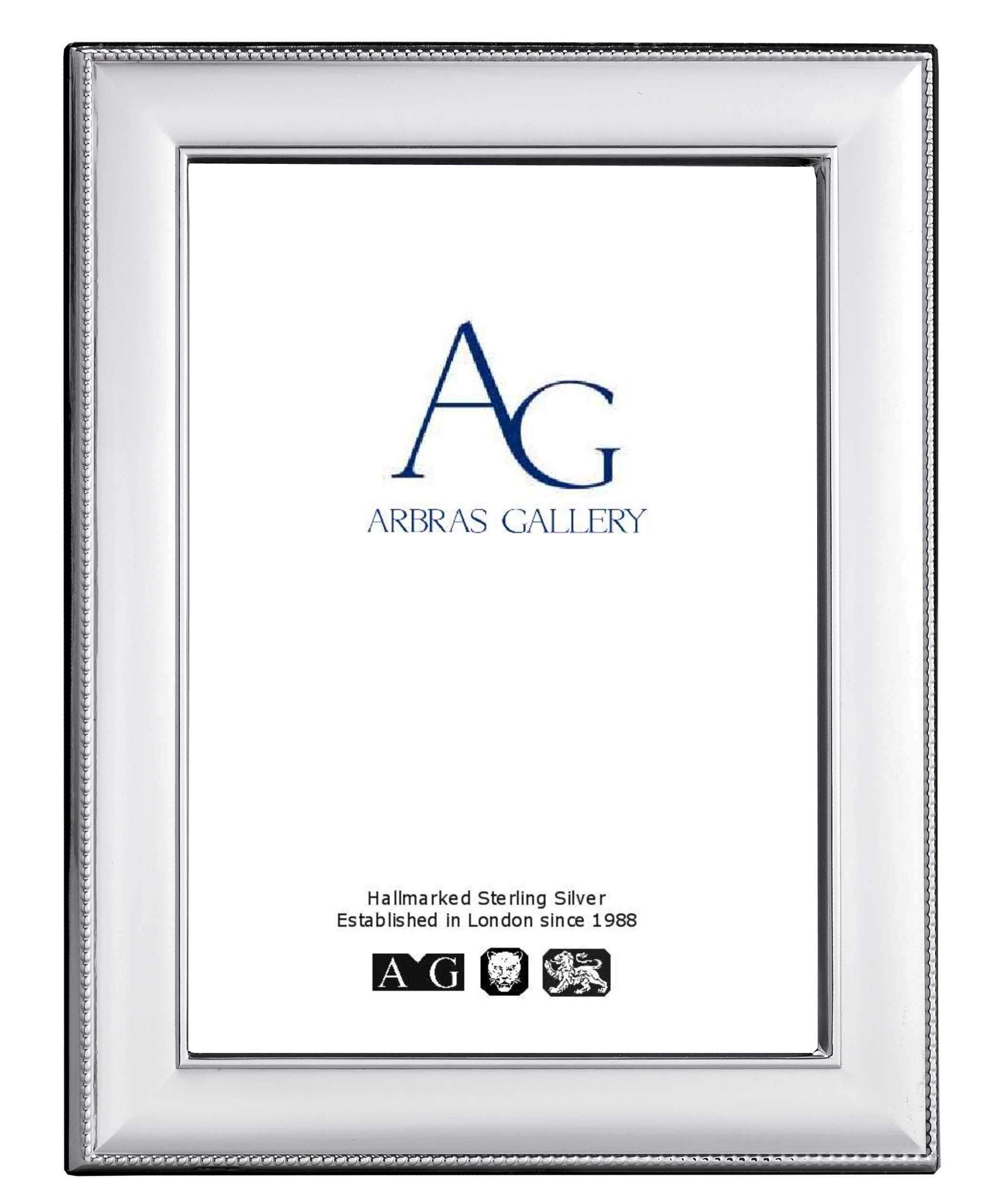 Arbras Gallery Classic Style Bead Design Sterling Silver Photo Frame 8" x 6" with Wood Back.