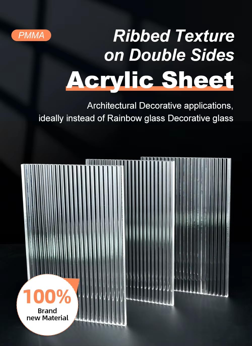 Set di 3 fogli decorativi in acrilico trasparente estruso con texture a righe, pannelli acrilici a coste spessi 0,3 cm, per decorazioni domestiche, espositori, artigianato e segnaletica (30,5 x 30,5