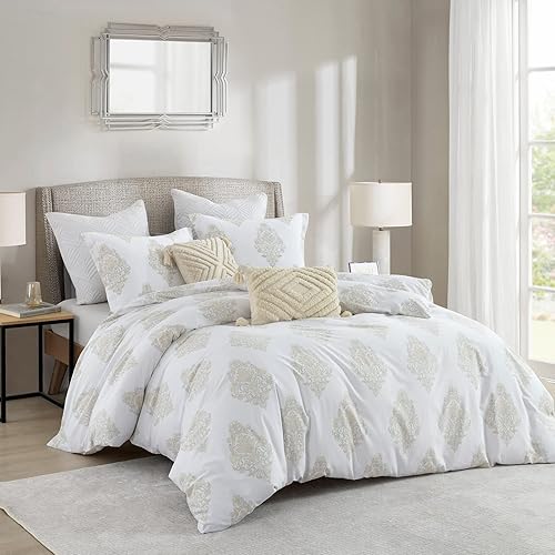 Miniatura 2 de Y-PLWOMEN Funda de edredón King  Funda de edredón 100% algodón tamaño King, juego de funda de edredón de 3 piezas con patrón de medallón de damasco,