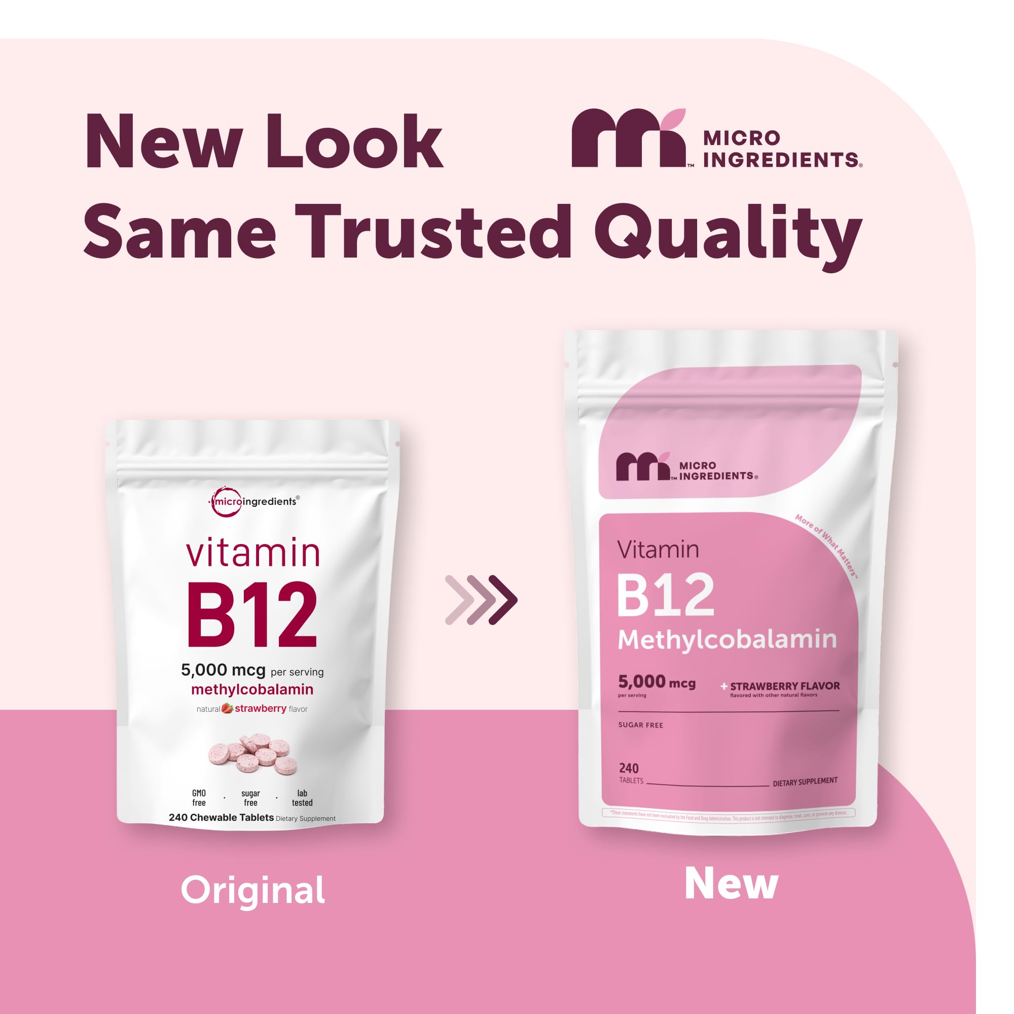 Micro Ingredients Vitamin B12 5,000 mcg | Methylcobalamin – 240 Chewable Tablets | Fast Dissolve, Natural Strawberry Flavor | Vegan, Non-GMO, Gluten Free — Amazon image 2