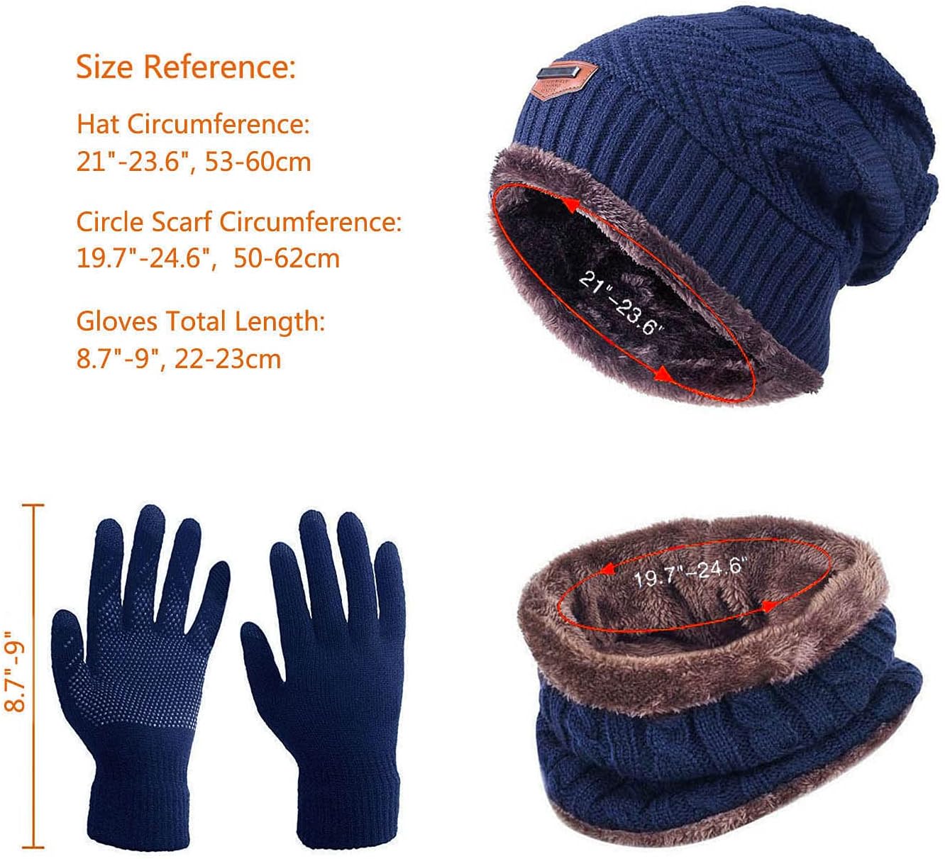 HINDAWI Winter Hat Scarf Gloves Slouchy Beanie Snow Knit Skull Cap Touch Screen Mittens Circle Scarves for Women Men - Image 6