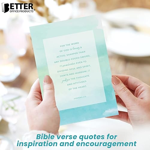 Miniatura 5 de Better Office Products Paquete de 50 tarjetas de felicitación cristianas inspiradoras con sobres, 6 versículos de la Biblia, 6 diseños, 4 x 6