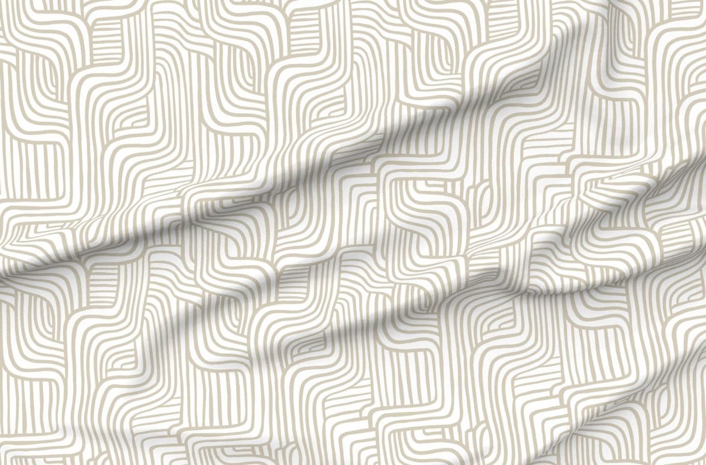 Spoonflower Fabric - Modern Geometric Cream Beige Neutral Waves Linear Abstract Printed on Petal Signature Cotton Fabric Fat Quarter - Sewing Quilting Apparel Crafts Decor