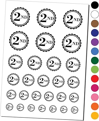 Second 2nd Place Circle Award Temporary Tattoo Water Resistant Fake Body Art Set Collection - Red (One Sheet)