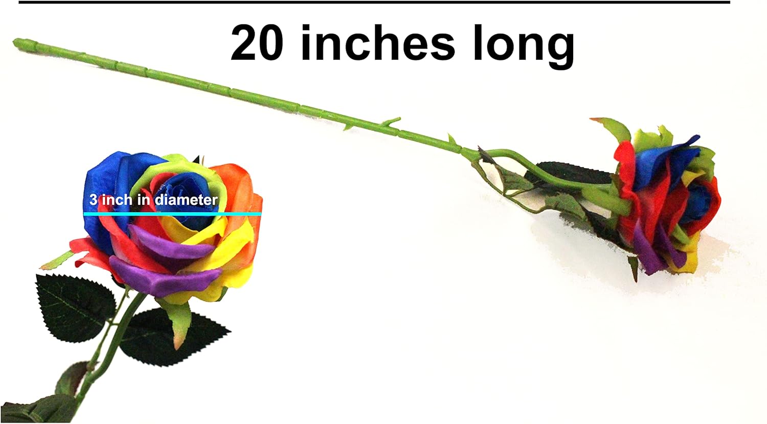 Ooki 12 Blue Reverse Color Rainbow Rose Long Stem Artificial Silk Flower Bush Bouquet for DIY Any Arrangement Home Decor Wedding Party Celebration