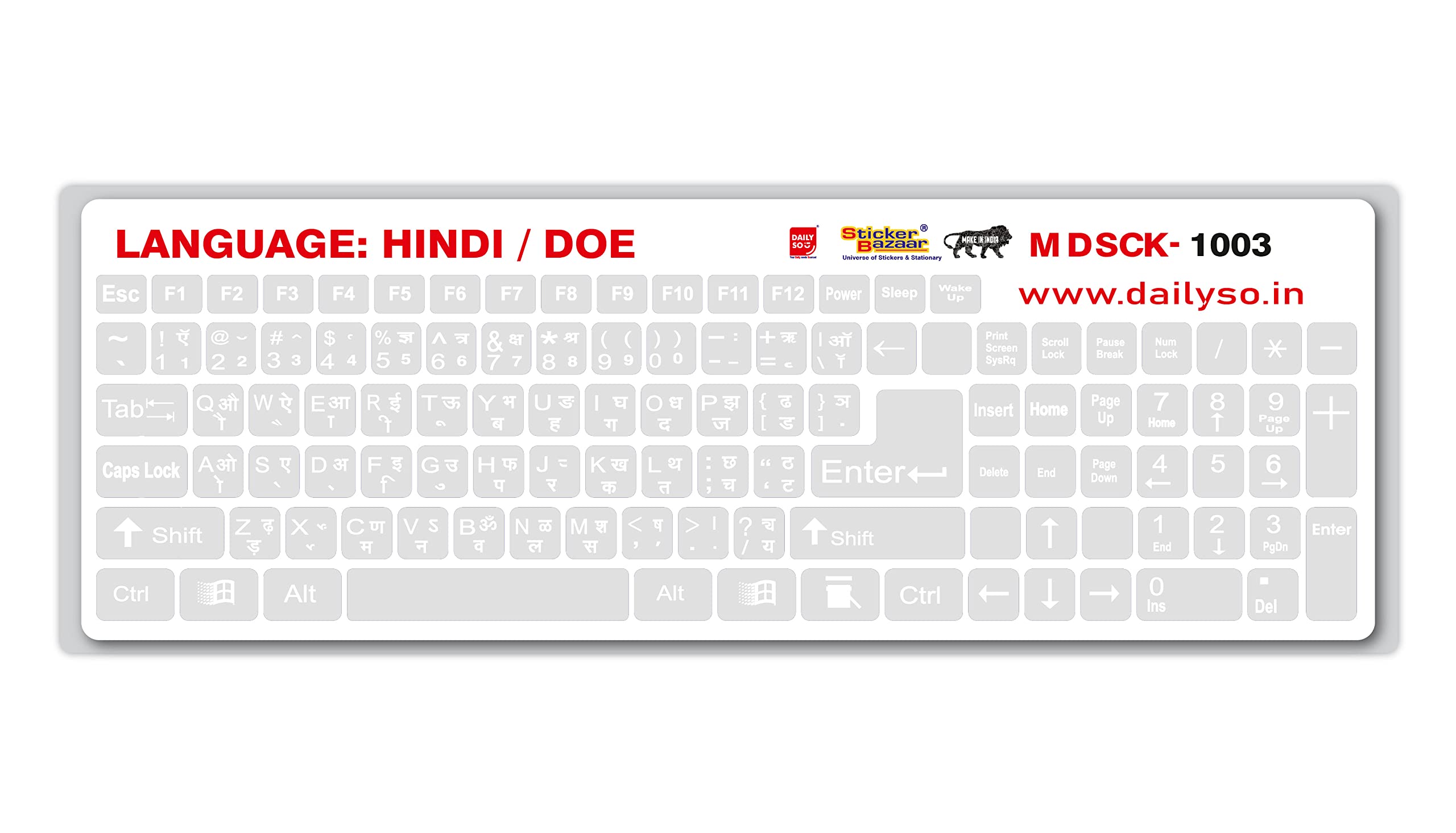 Daily So Hindi/Doe Keyboard Sticker Big Size Pack Of 2 For Computer/Laptop Self Adhesive And Easy To Peel Transparent Background With White Lettering (B0B9Y9C88X) Amazon Price History, Amazon Price Tracker