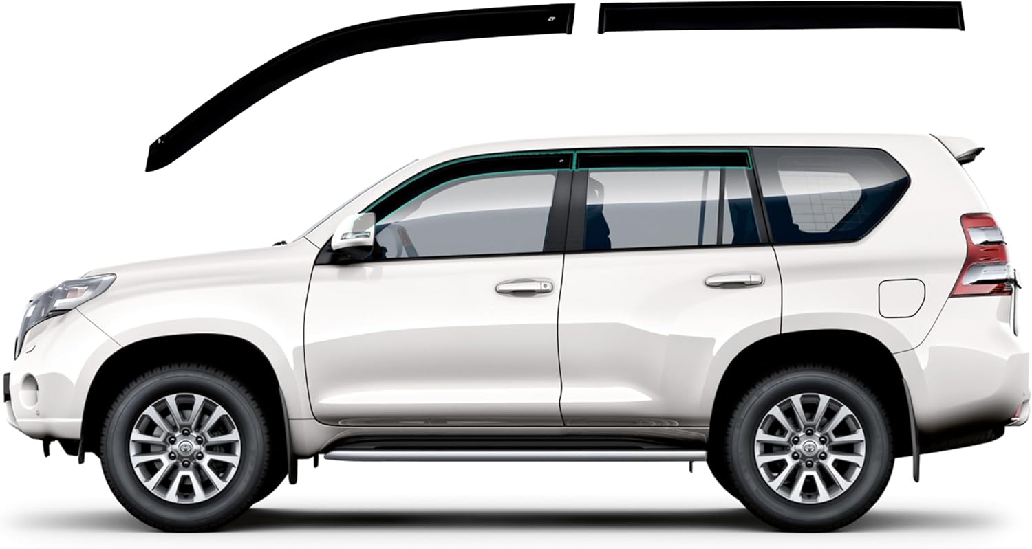 CT Wind Visor Deflectors SET of 4-Piece - Car Ventvisor Door Side -Window Air Guard Deflectors for Protection Against Snow Sun and Rain Compatible with Toyota Land Cruiser Prado 150 09-22 - Dark Smoke