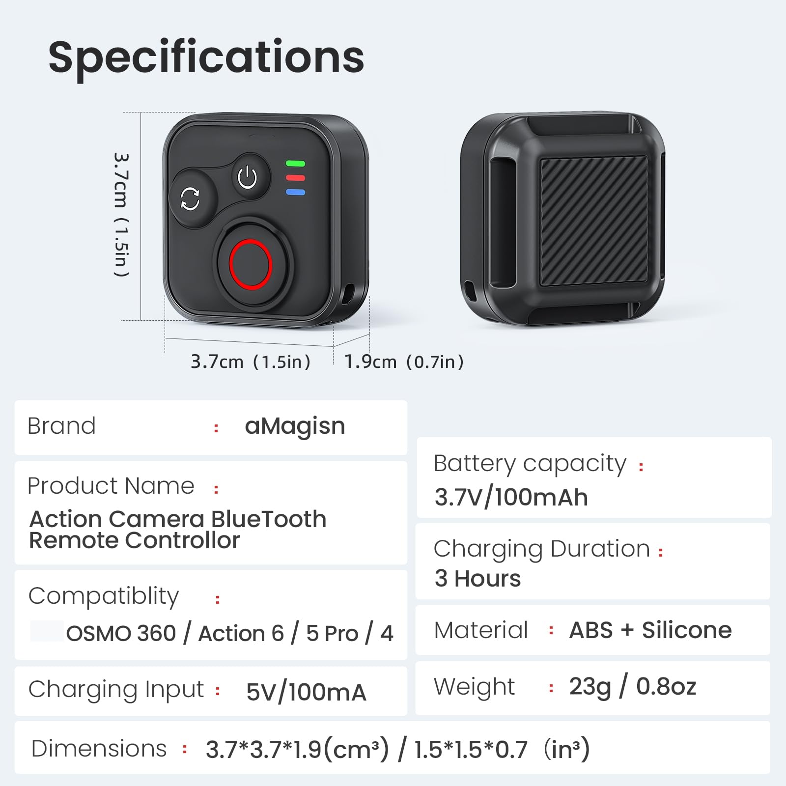 Télécommande pour caméra d'action DJI Osmo 360/Action 6/5 Pro/4, portée de télécommande de 50 mètres, autonomie de la batterie 96 heures, étanche