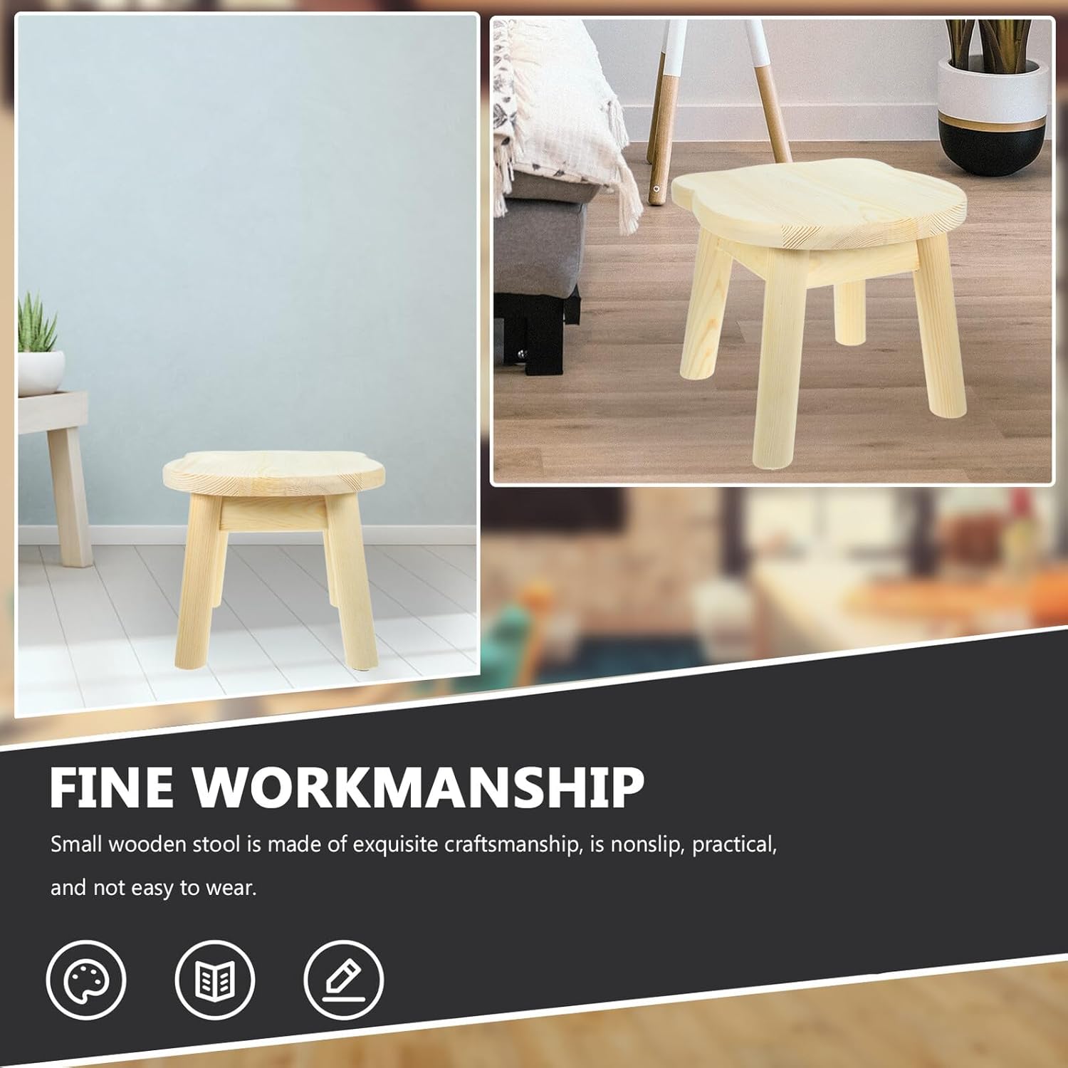 SAFIGLE Small Wooden Stool with Cartoon Bear Design Shoe Changing Step Stool for Indoor Use in Bedroom and Living Sturdy Wood Construction for Toilet Training and Hand Washing Assistance