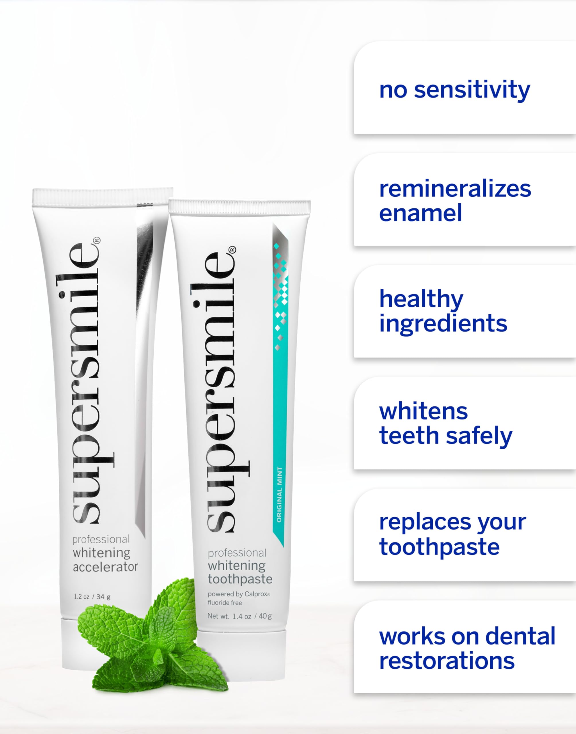 Supersmile Fluoride-Free Whitening System – 1.4oz Professional Grade Whitening Toothpaste & 1.2oz Accelerator – Whitens up to 6 Shades & Strengthens Enamel