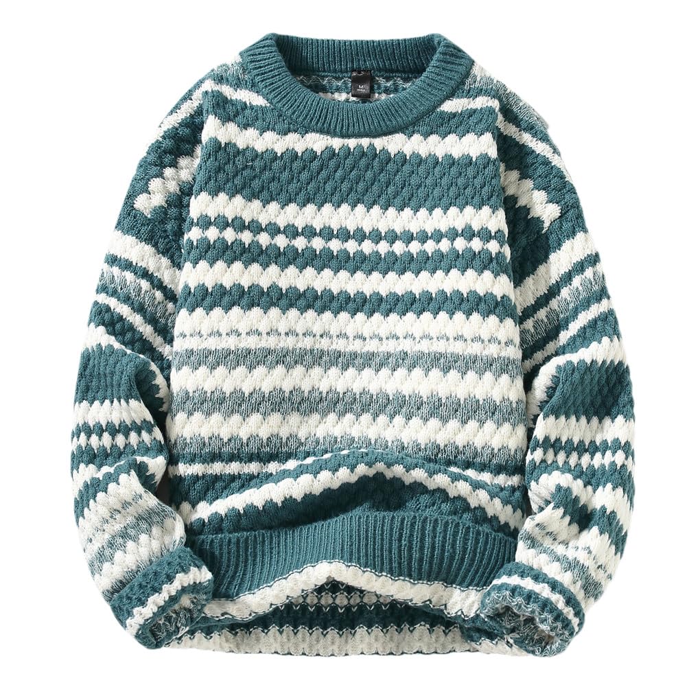 Męski sweter z dzianiny w paski, luźny wygodny sweter