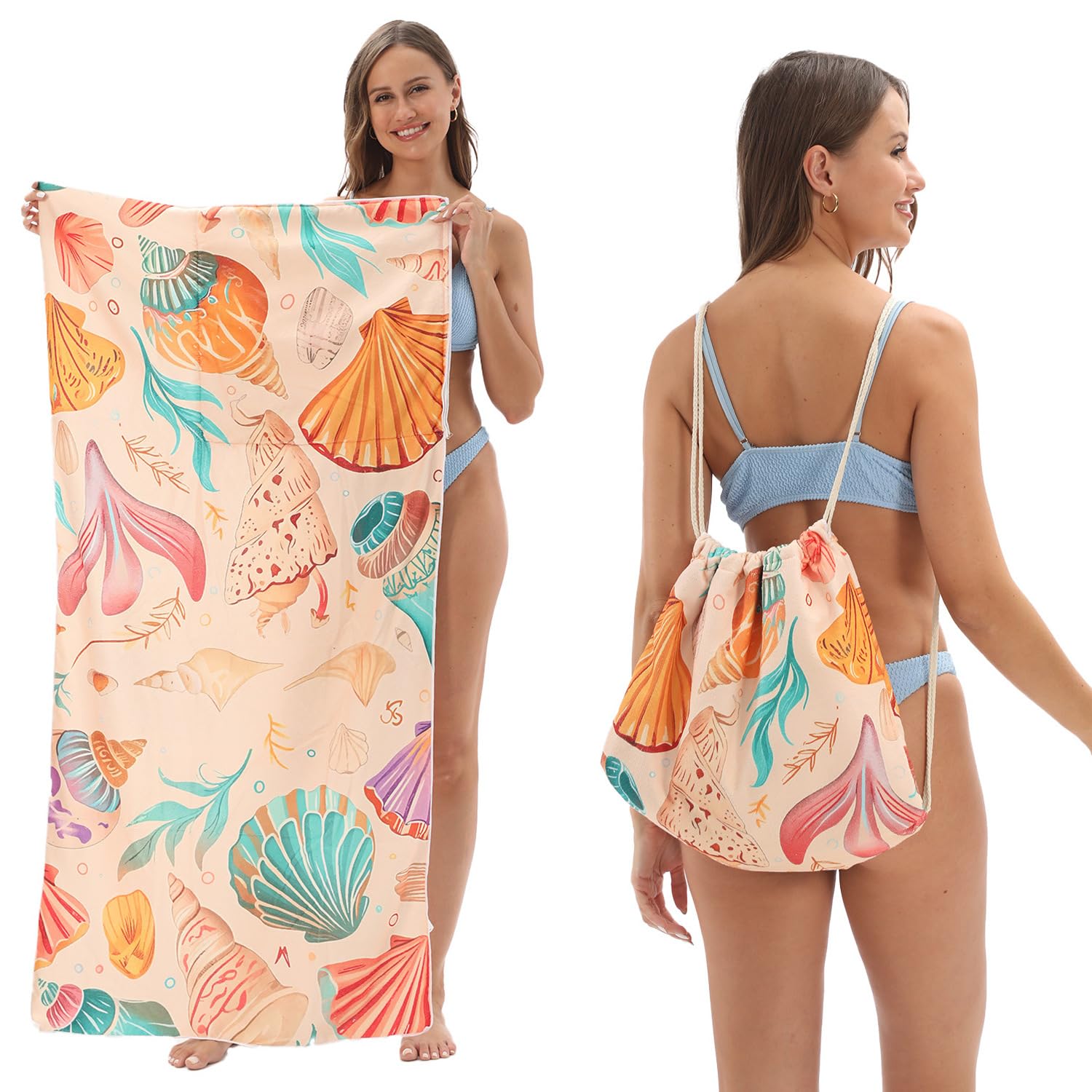 2-in-1 Foldable Beach Towel Backpack – Printed Bath Towel with