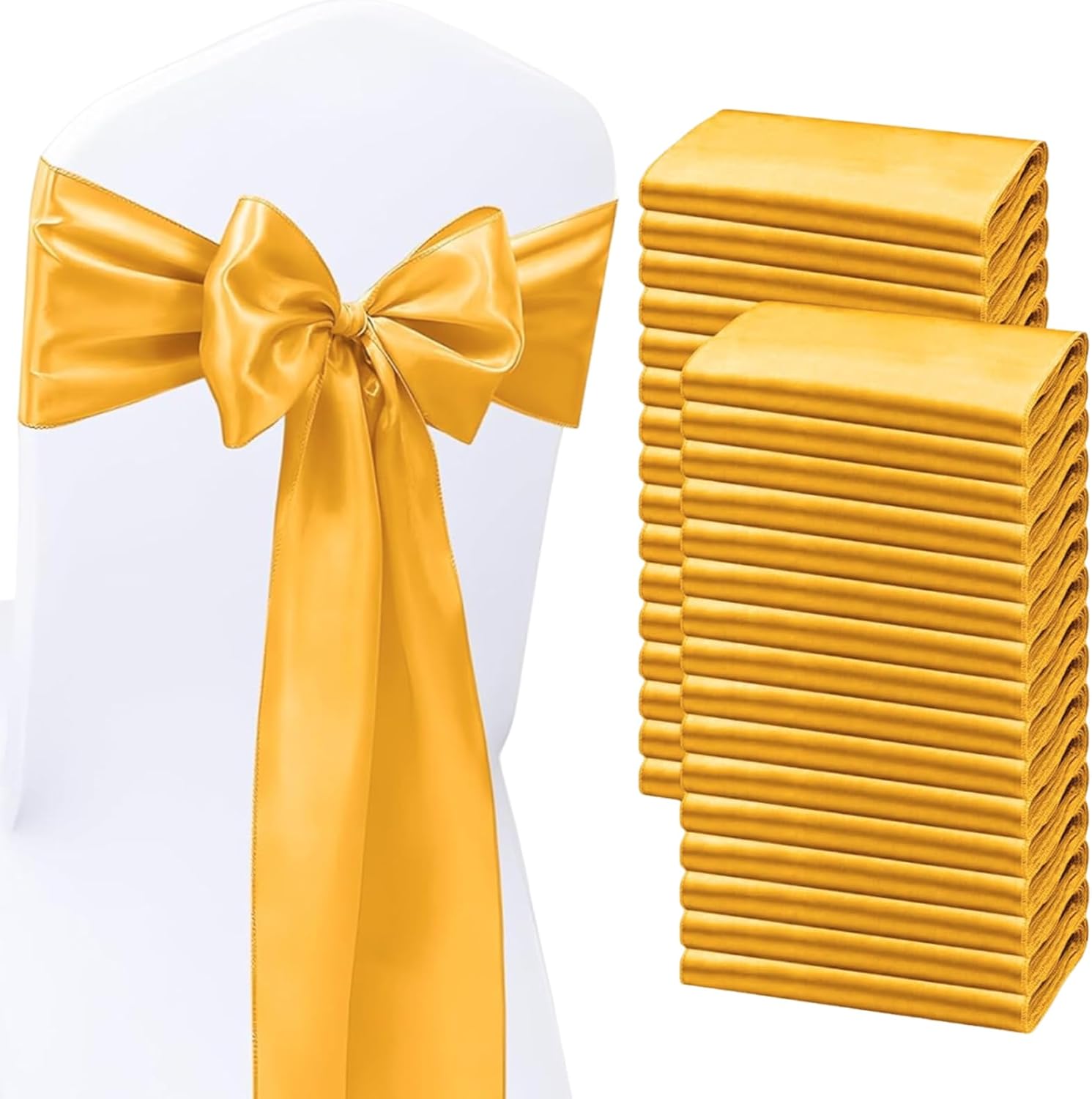 50Pcs Gold Chair Bows, Wedding Chair Sashes, Universal Elastic Chairs Bows for Chairs Party Wedding Event Decorations