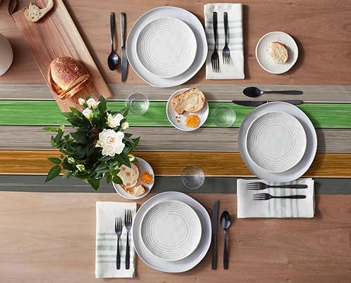 Miniatura 154 de Camino de mesa de algodón y lino estilo granja rústico retro, textura de madera de granero, color degradado marrón y gris, antideslizante,