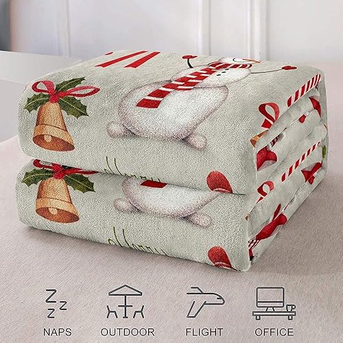 Vista 75 de LUVIVIHOME Manta de Feliz Navidad, bolas de Navidad azules doradas, manta de invierno con copos de nieve, manta individual, acogedora manta cálida