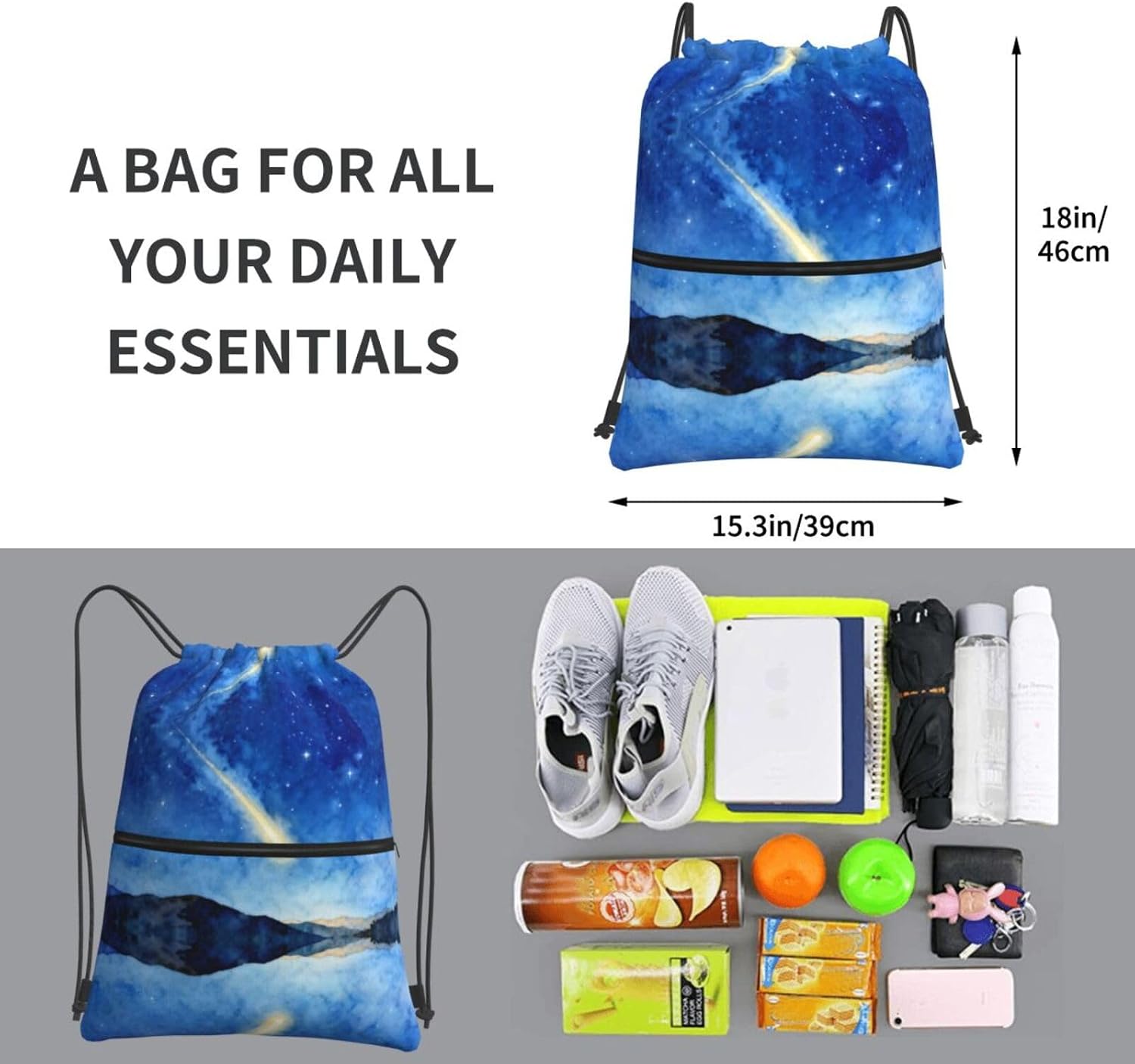 meteor Print Drawstring Gym Bag, Stylish Sports Bag Unisex, Yoga Bag and Travel Drawstring Bag