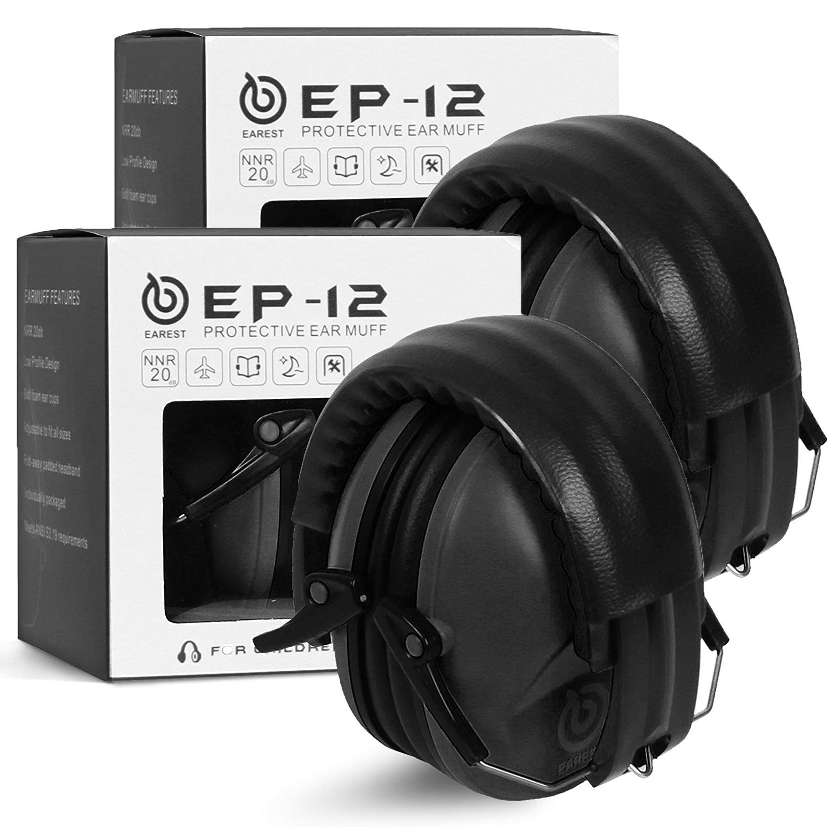 2 Pack Hearing Protection Ear Muffs, NRR 20 dB Noise Reduction Safety Earmuff for Shooting/Hunting