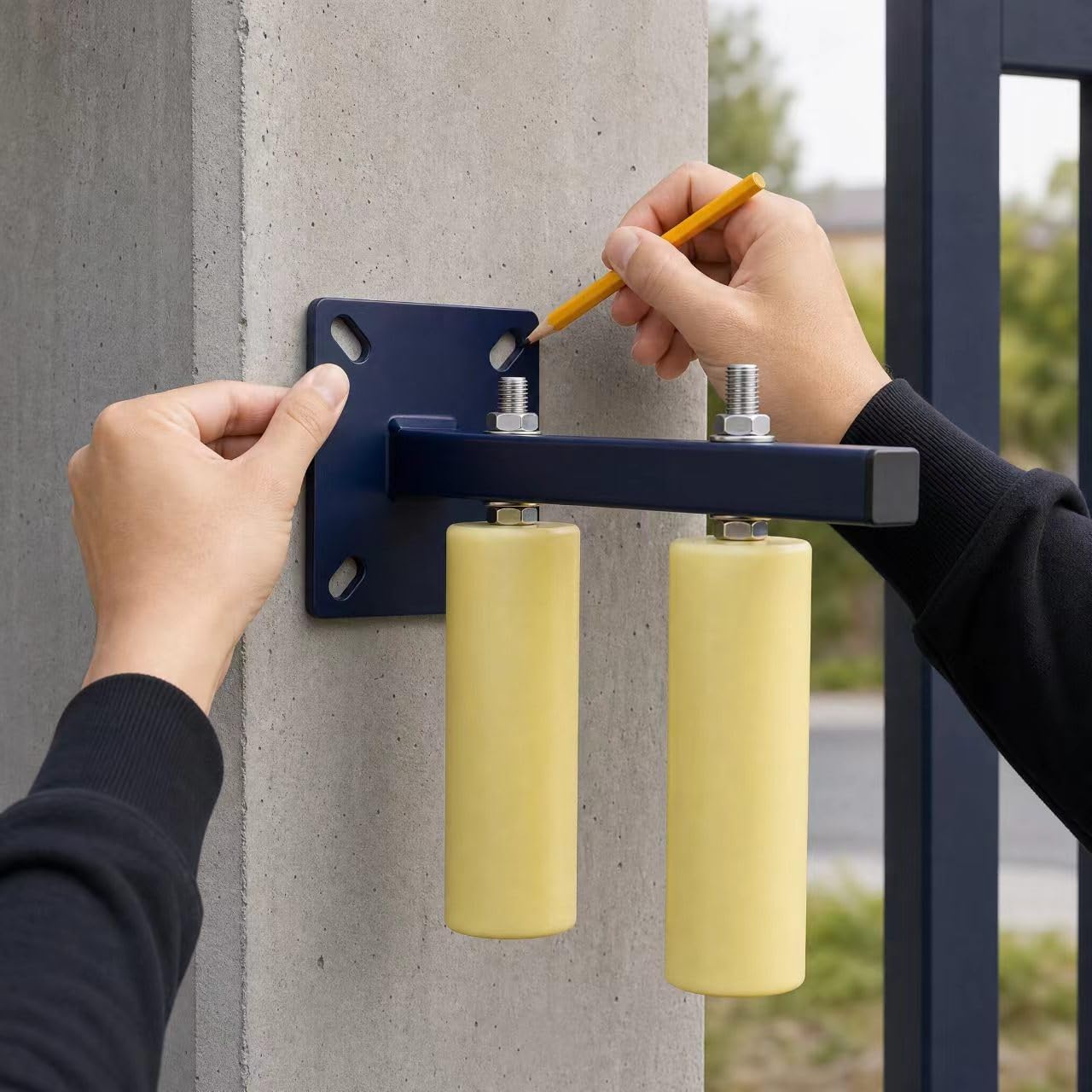 Slide Gate Guide Roller, 4" Sliding Gate Roller, Heavy Duty Gate Rollers | Adjustable to 5.7", UHMW Nylon Rollers, Blue Powder-Coated Steel Bracket, Anti-Rust Sliding Gate Hardware