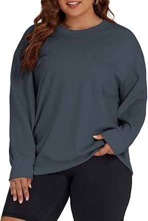 ROSRISS Womens-Plus-Size-Sweatshirts Oversized Long Sleeve Shirts Trendy Crew Neck Pullover Sweaters Casual Tops