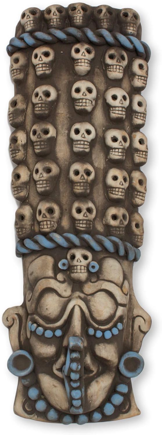 NOVICA Decorative Archaeological Large Ceramic Mask, Earthtone, 'Maya Tzompantli'
