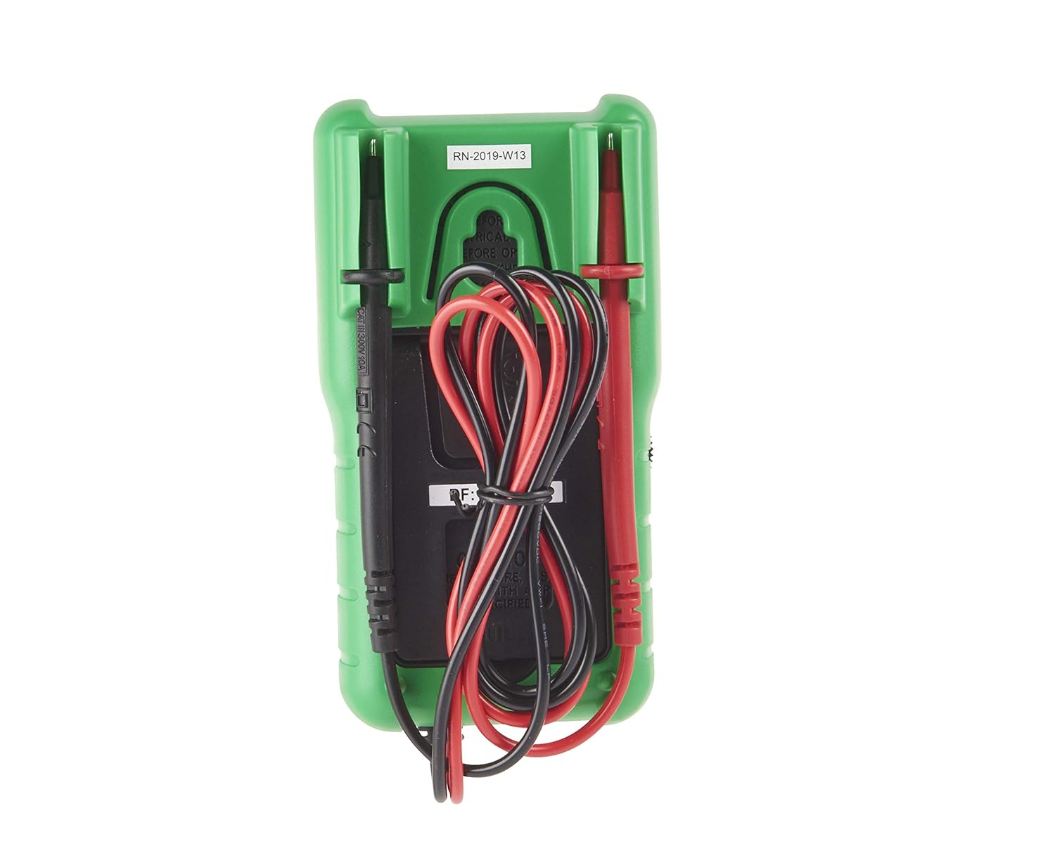 posterior view of the Schneider Electric Thorsman Analogue Multimeter with test leads stored