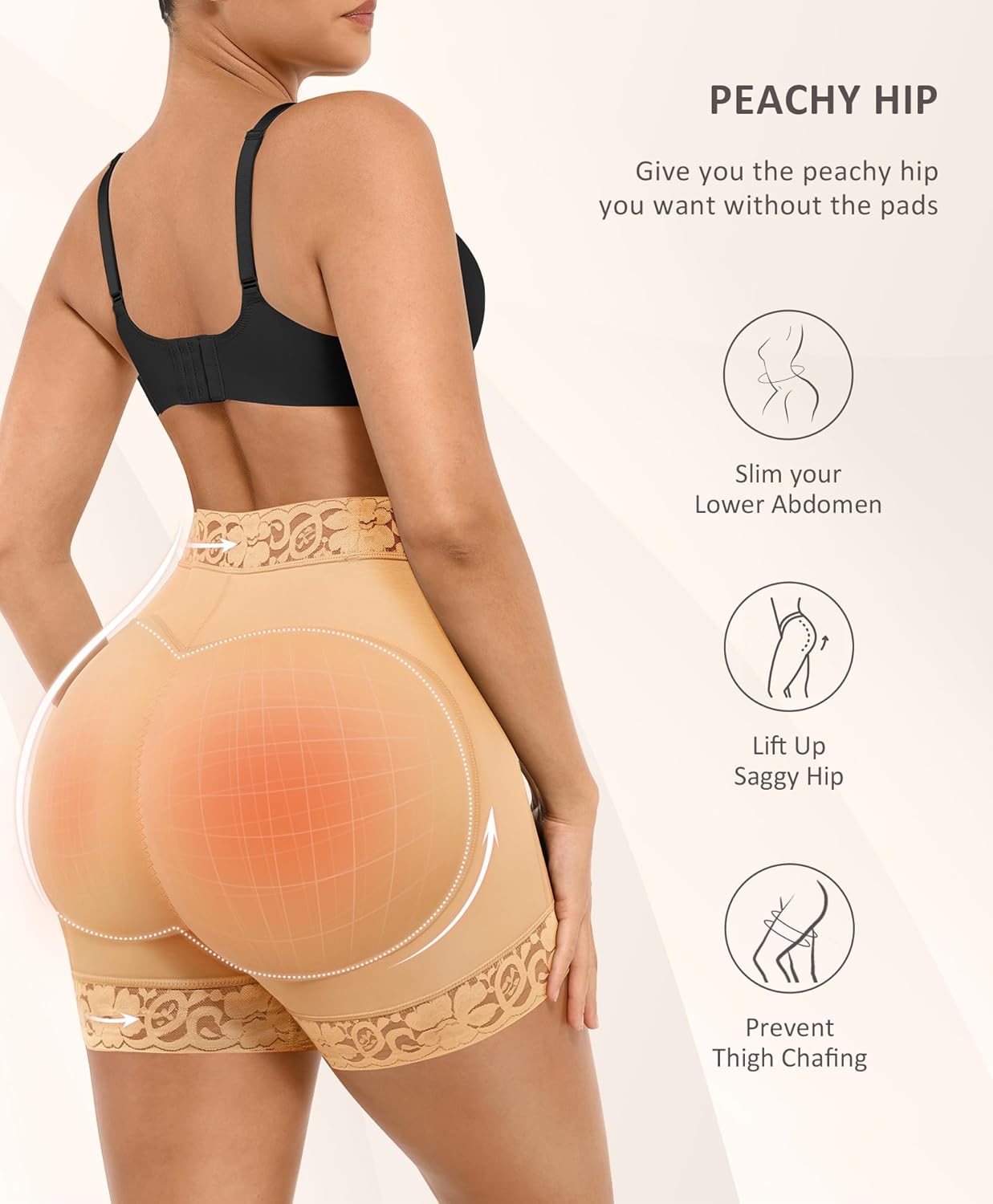 FeelinGirl Tummy Control Shapewear Butt Lifter Shorts Mid-Rise Lace Body Shaper Underwear Nude S