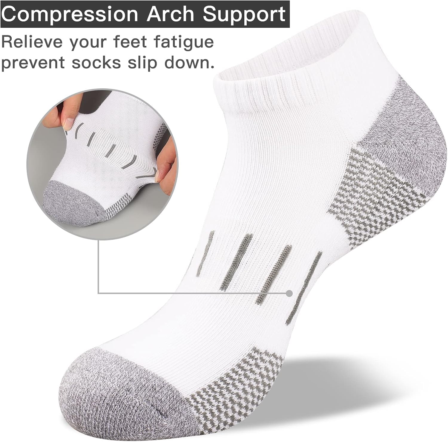 Heatuff 8 Pairs Men's Athletic Ankle Socks Cushioned Moisture Wicking Running Low Cut Sports Socks (Shoe Size 13-16)