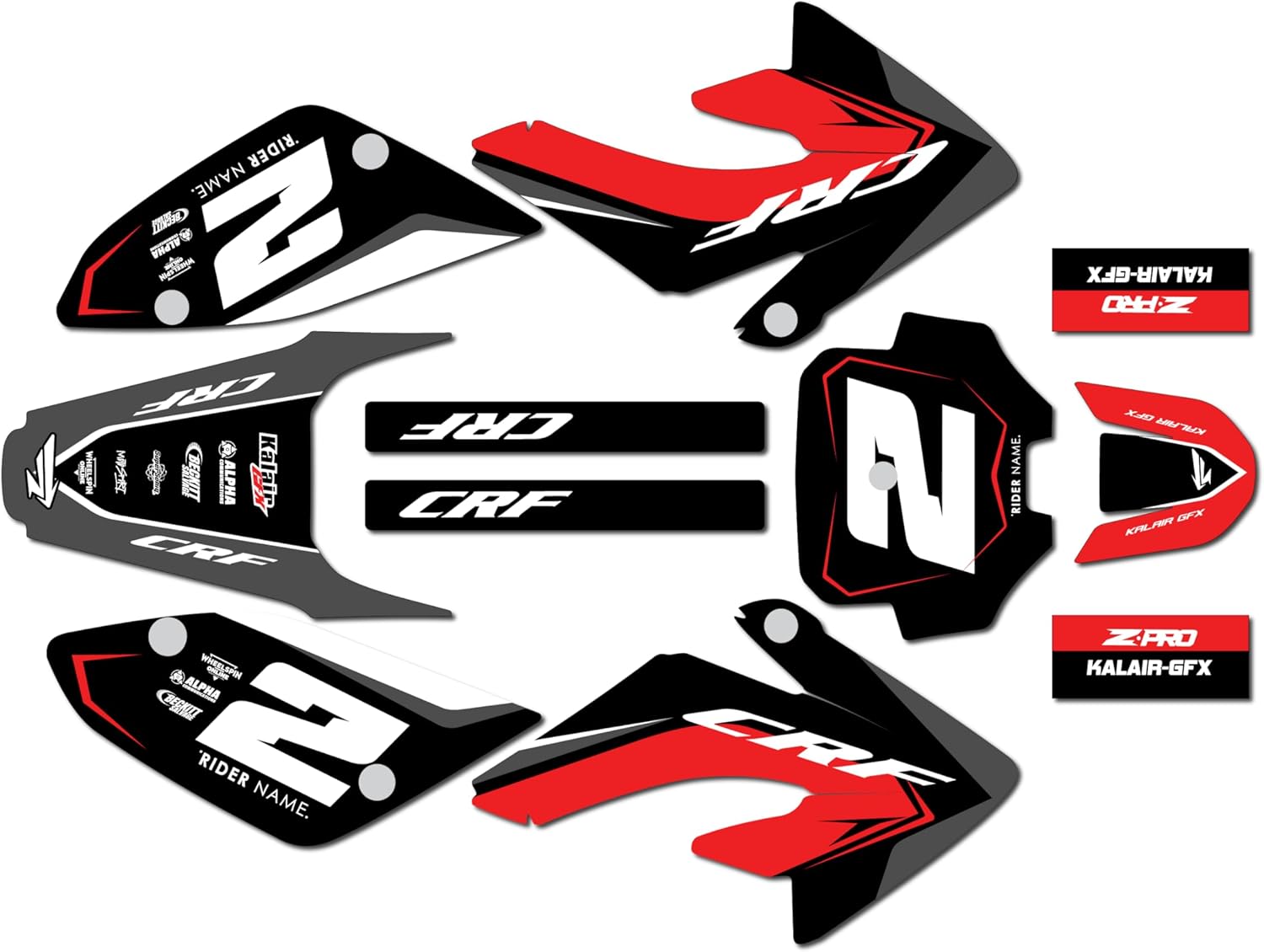 Graphics Kit for Honda CRF80 /CRF100 (2004-2016) Lightning Series Red 16 Mil - Dirt Pit Bike Motorcycle Stickers, Dirtbike Racing Automotive Decal no-Plastics