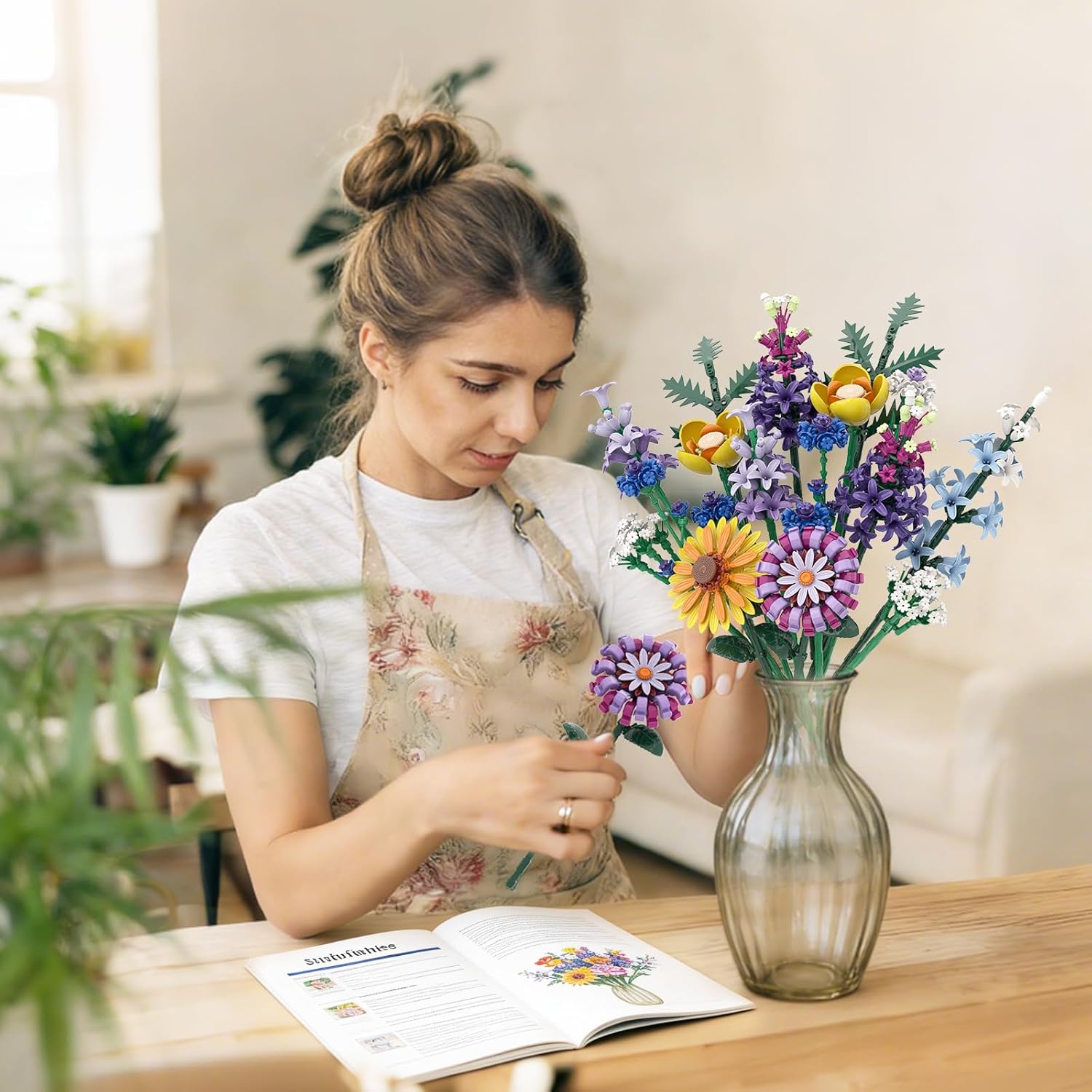 Flower Bouquet Building Set, Wildflower Flowers Arrangement Building Set, Compatible with Lego Botanical Collection Gift, for Adults Girls, Living Room Home Office Decor, 1183PCS