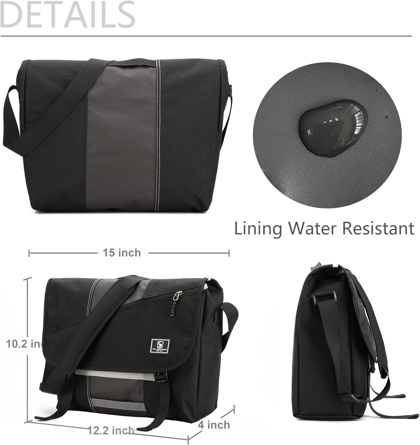 OIWAS Small Messenger Bag for Men/Women Crossbody Travel Briefcase Bags Shoulder Bag Canvas 14 Inch Laptop Computer Satchel Bag Work Black - Image 3