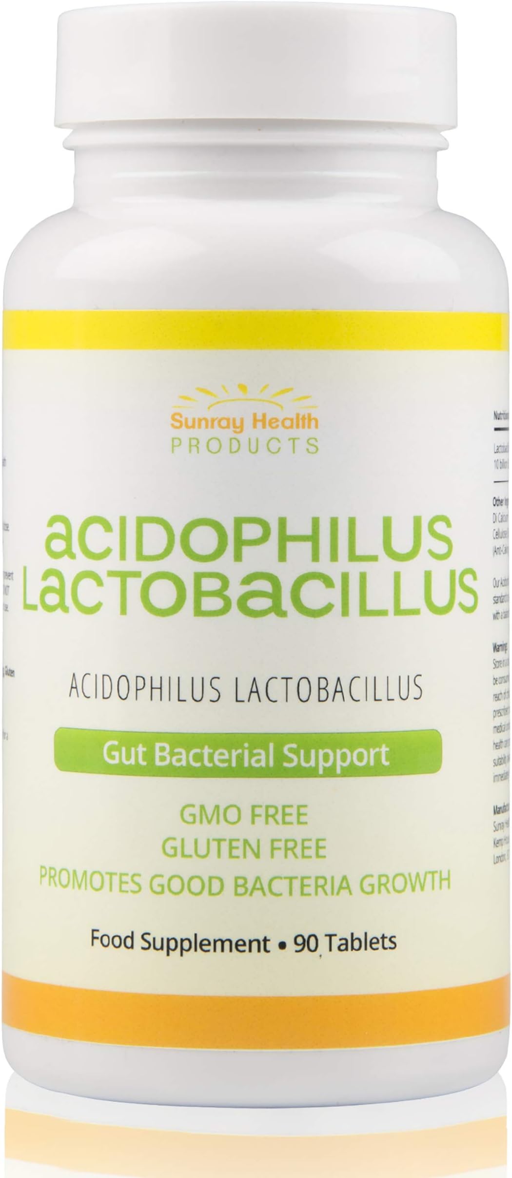 Sunray Health | Acidophilus Lactobacillus Capsules for Gut Health 10 Billion Providing 500, 000, 000 CFU | 90 x 50mg Capsules