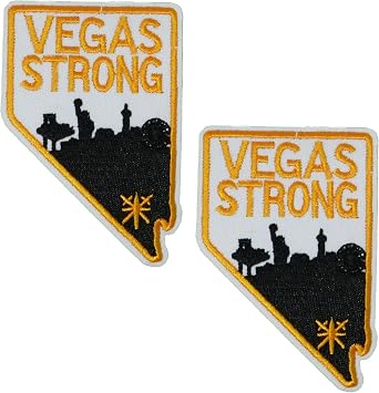 2 X Vegas Strong Iron-On Patch   8 x 5cm Embroidered Nevada State Applique with Skyline Silhouette   Patriotic Patch for Jackets, Bags, Hats & DIY Apparel