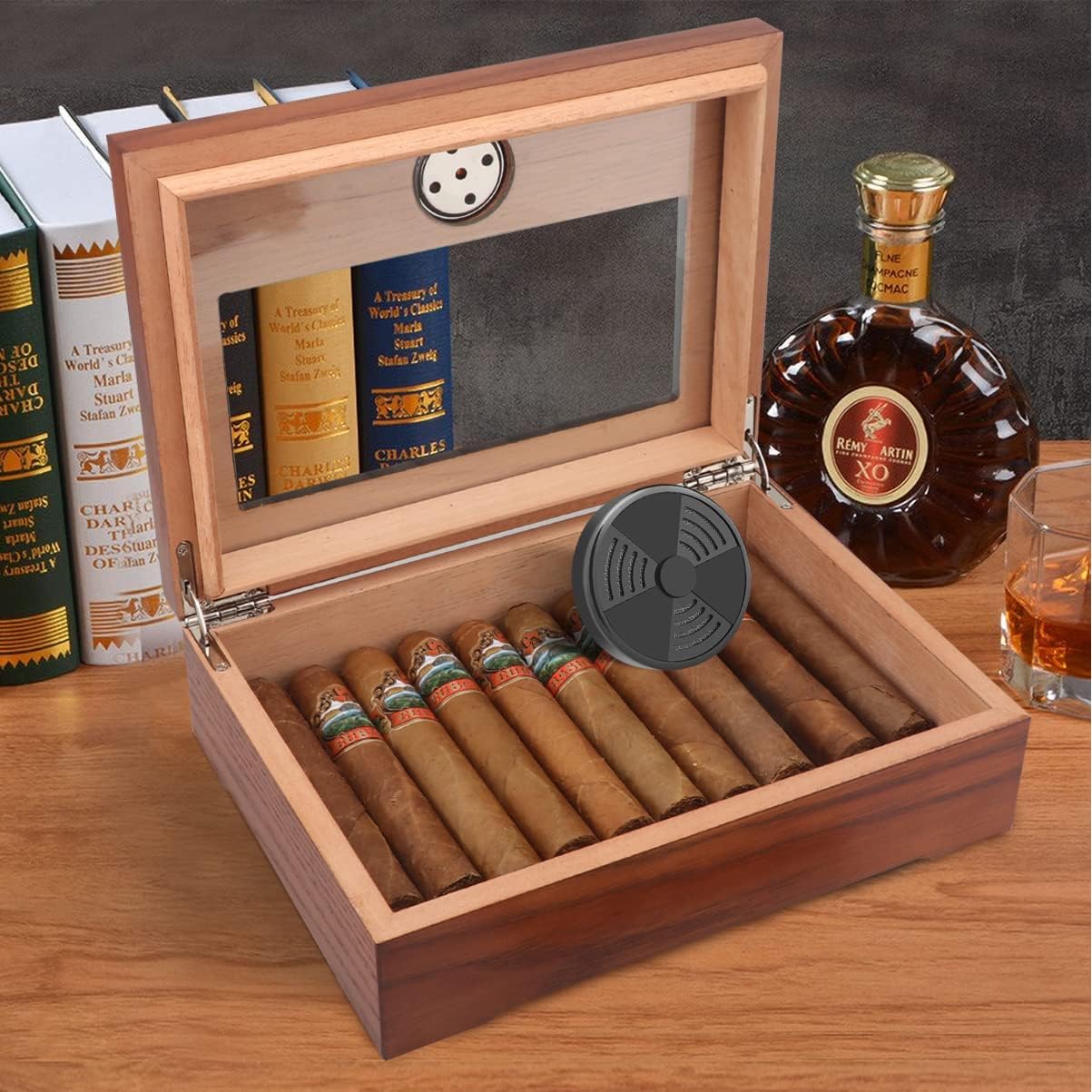 TISFA Cigar Humidifier, Adjustable Cigar Humidor Humidifiers | Portable, Black Round Humidor Humidifier