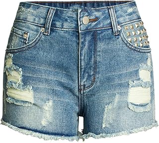 Women's Washed Distressed Comfy Shorts Frayed Raw Holes Shorts High Waist Vintage Hot Pockets Shorts