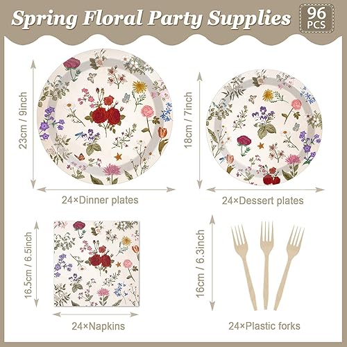 Miniatura 282 de 96 piezas de suministros de fiesta de cumpleaños florales de cumpleaños, platos de papel, servilletas, flores de oro rosa, decoraciones de fiesta