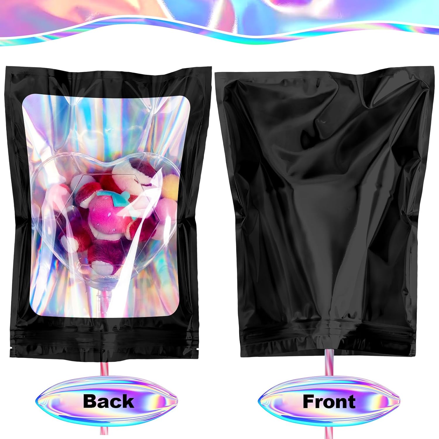 100 Pack Mylar Bags - 6.3 x 9.4 Inch Resealable Smell Proof Bags Foil Pouch Flat Bag with Front Window Black image 3