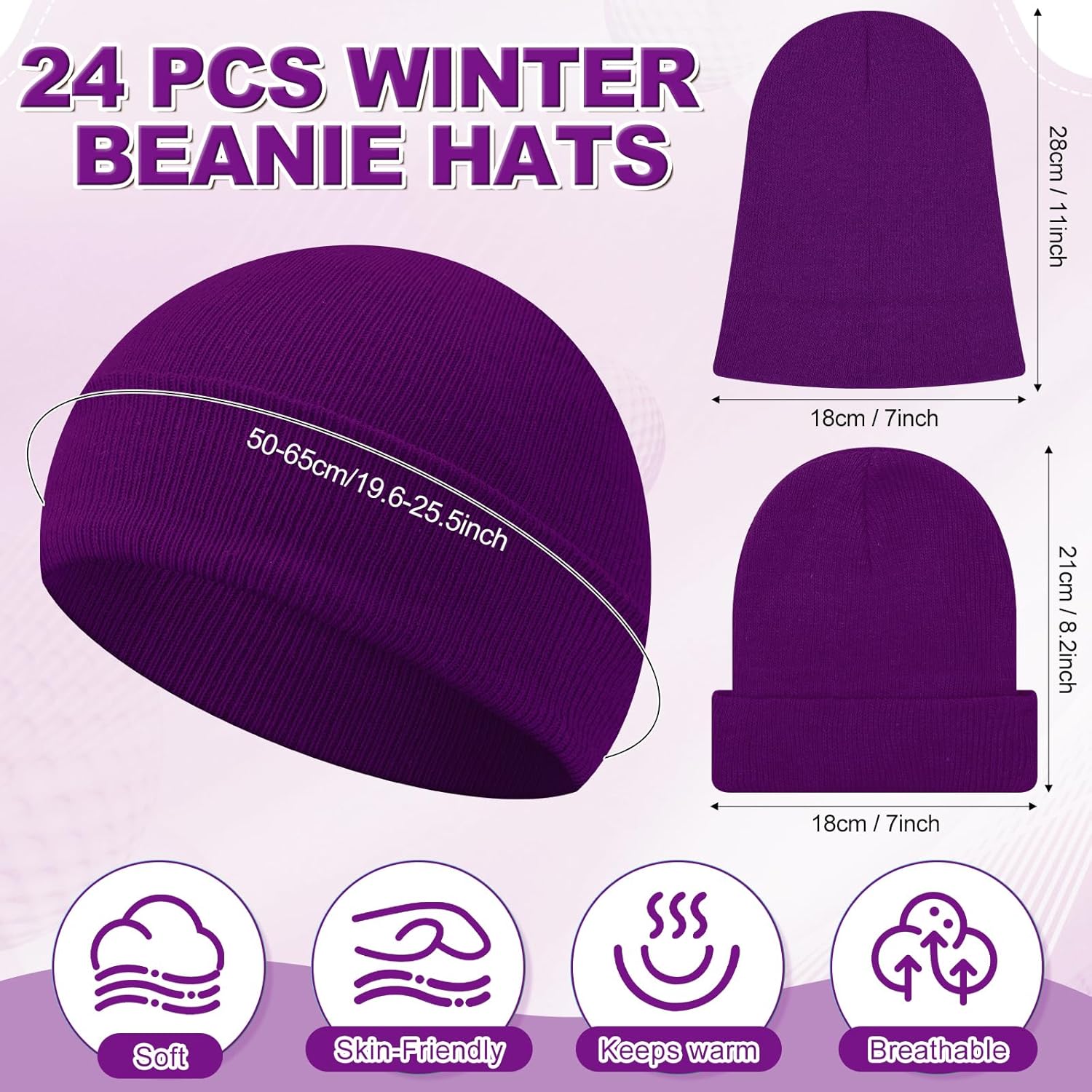 Winter Beanie Hats Bulk for Men Women Beanie Cap for Donation Cozy Knitted Cuffed Skull Cap Gift Soft Ski Hat - Image 2