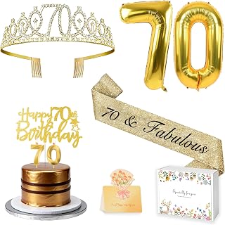 70th Birthday Decorations for Women 70th Birthday Sash and Crown,Gold