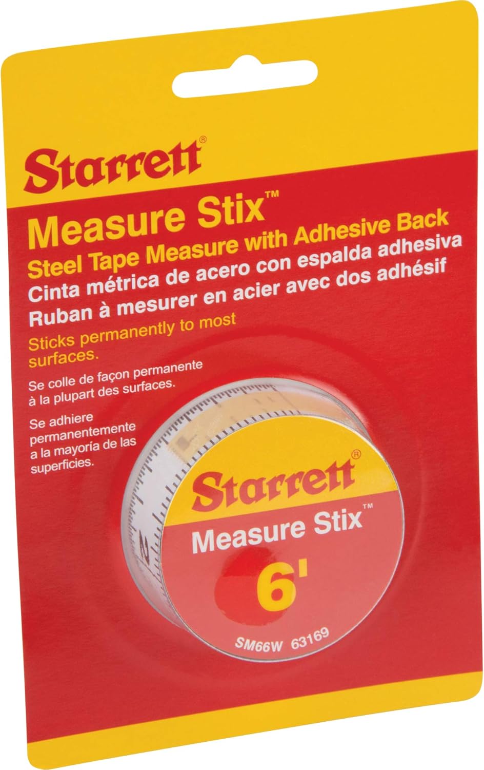 Starrett Measure Stix, SM66W - Steel Measuring Tape Tool, 3/4” x 6’ with Permanent Adhesive Backing, Mount to Work Bench, Saw Table, Drafting Tables and More, Cut Down to Needed Size