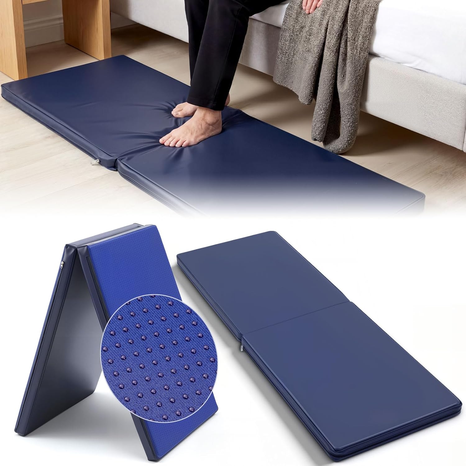 Wesiti 1 Pcs Fall Mat, 70 x 24 x 2 Fall Mat for Elderly Bedside Non Slip Foldable Safety Protection Pad Prevention Pad Reduce Risk for Handicap, Senior, Anti Fatigue