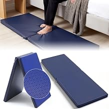 Wesiti 1 Pcs Fall Mat for Elderly Bedside, 70" x 24" x 2" Non Slip Foldable Floor Mat for Seniors Safety Fall Prevention for Handicap, Anti Fatigue Crash Bed Pad Blue