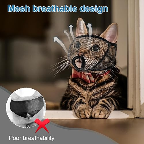 Miniatura 7 de Bozal de gato para arreglar las uñas con malla suave cubierta, evita que se muerda y mastique (M, negro)