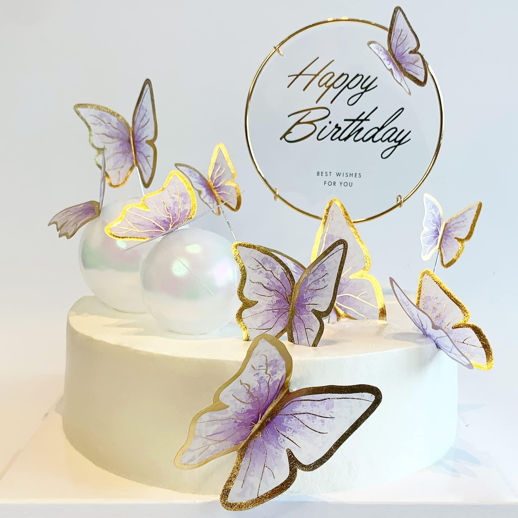 azzeell11-Pieces Butterfly Cake Toppers Happy Birthday Metal Gold Happy Birthday Cake Topper Butterfly Birthday Cake Decorations Cake Butterfly Party Decorations(Purple Gold)