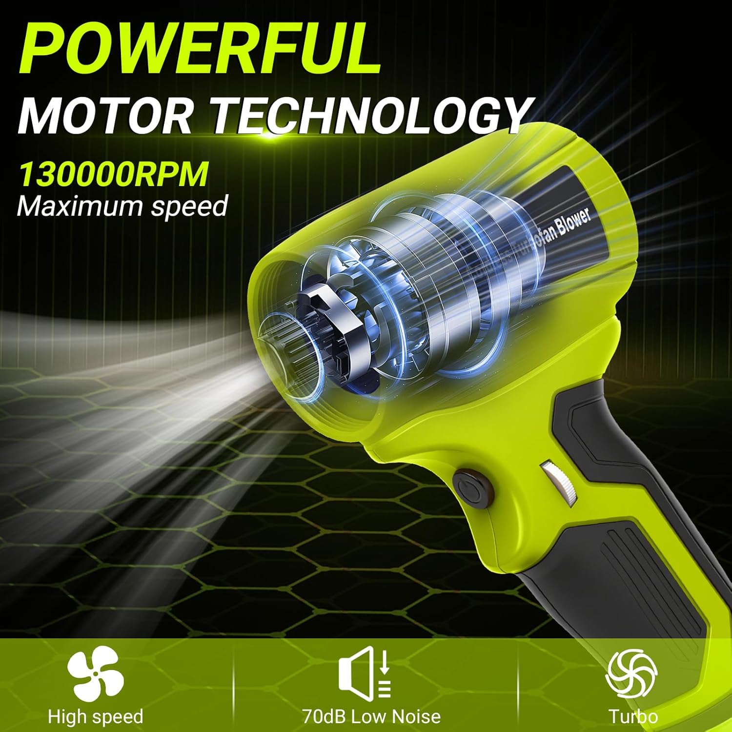 Handheld Leaf Blower for Ryobi 18V Battery, 130,000 RPM Brushless Leaf Blower with 5 Nozzles, Variable Speed, Under 65dB, Lightweight Cordless Blower for Yard Patio Cleaning (No Battery)