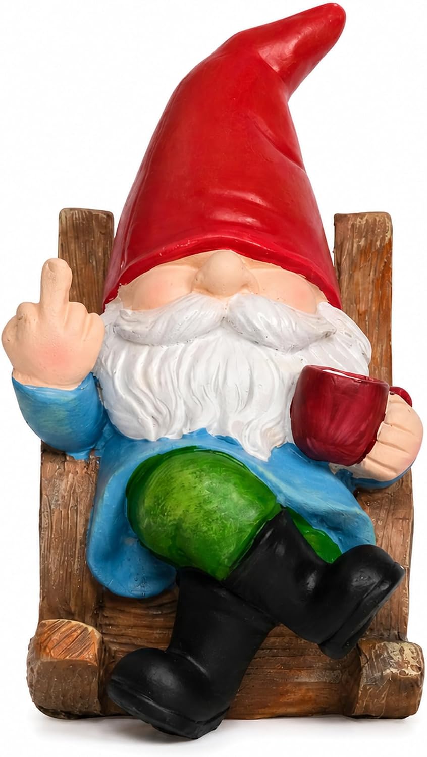 Middle Finger Faceless Garden Gnome Statue 7.1", Funny Naughty Garden Decor