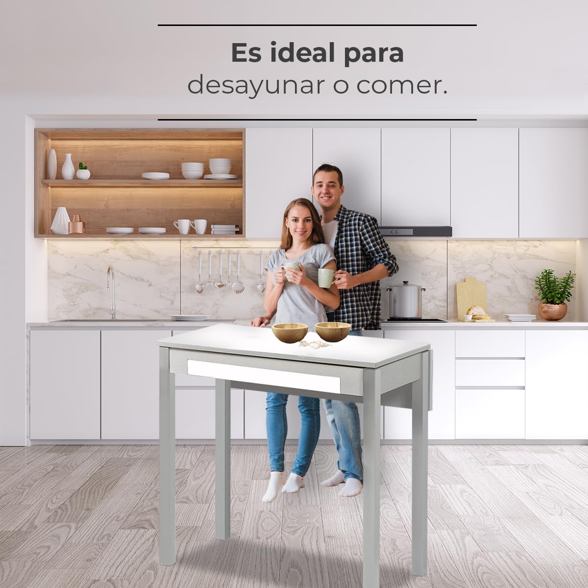 ASTIMESA Mesa de Cocina, Metal, Blanco, 90x50cm-extendida 90x70 cms