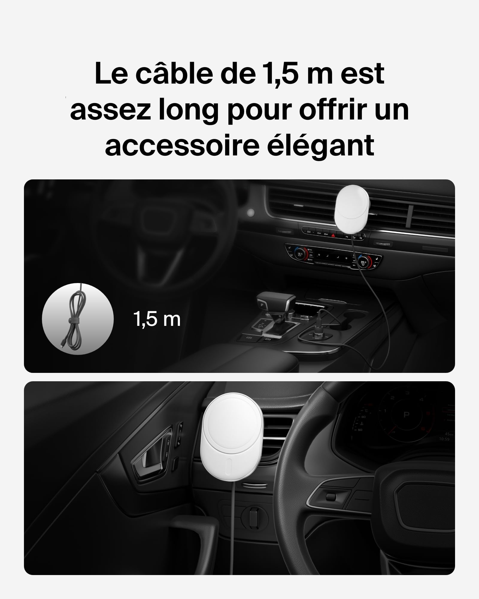 Belkin BoostCharge Pro Chargeur de Voiture Magnétique sans Fil avec Qi2 (15W), Chargeur Compatible MagSafe pour Tous Les modèles de l'iPhone 17, iPhone Air, Câble USB-C et Adaptateur 20W Inclus