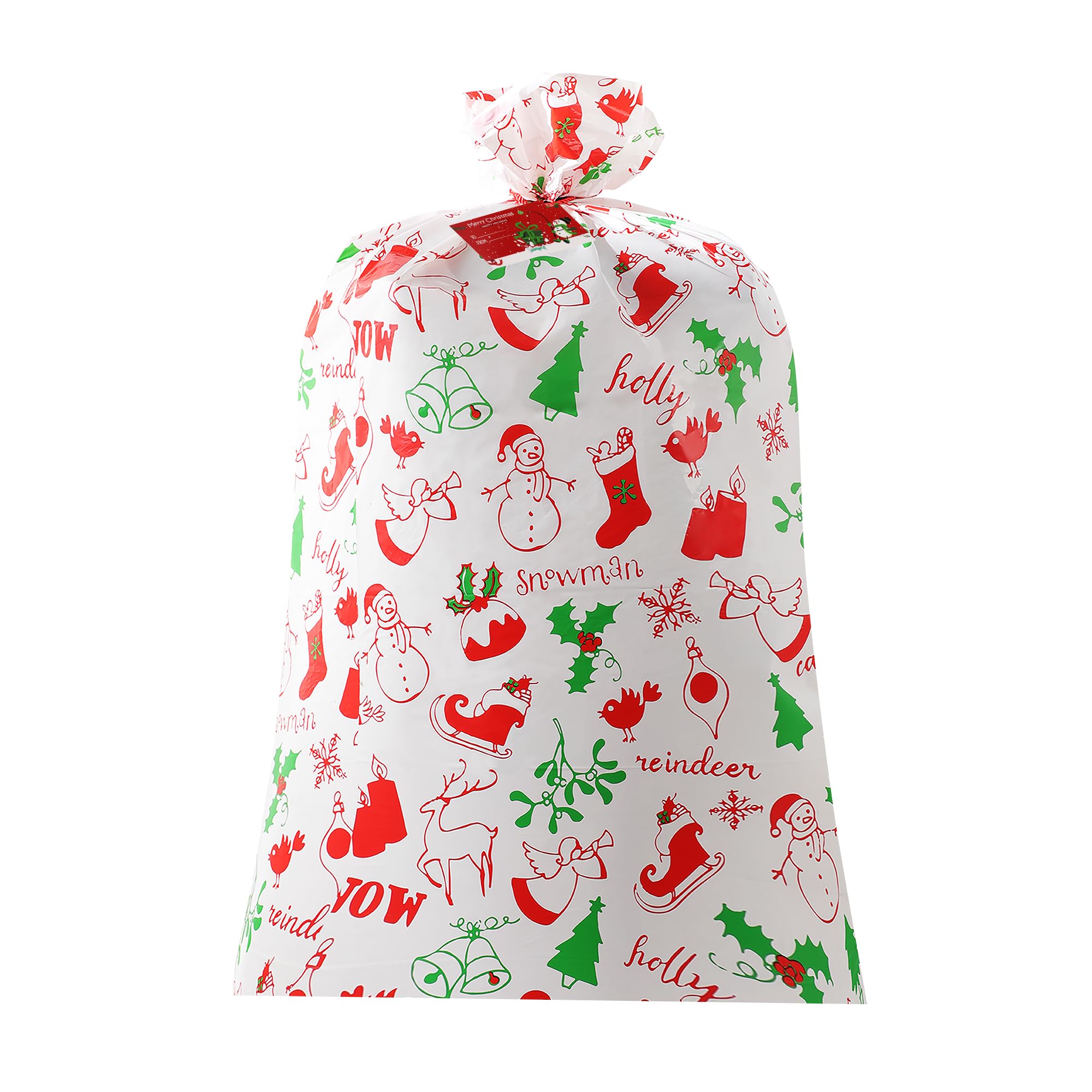 YIGOYIHU Extra Large Christmas Gift Bags - 56’’ x 36’’ Jumbo Christmas Gift Bags - Giant Gift Bag for Huge Gifts with Tag & Tie - Heavy Duty Plastic